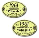 PAIR Distressed Aged Established 1961 Aged To Perfection Oval Design Vinyl Car Sticker 70x45mm Each