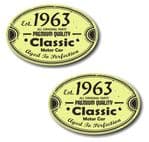 PAIR Distressed Aged Established 1963 Aged To Perfection Oval Design Vinyl Car Sticker 70x45mm Each