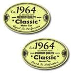 PAIR Distressed Aged Established 1964 Aged To Perfection Oval Design Vinyl Car Sticker 70x45mm Each