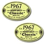 PAIR Distressed Aged Established 1967 Aged To Perfection Oval Design Vinyl Car Sticker 70x45mm Each
