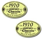 PAIR Distressed Aged Established 1970 Aged To Perfection Oval Design Vinyl Car Sticker 70x45mm Each