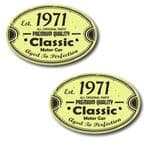 PAIR Distressed Aged Established 1971 Aged To Perfection Oval Design Vinyl Car Sticker 70x45mm Each