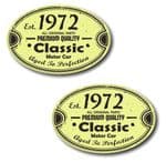 PAIR Distressed Aged Established 1972 Aged To Perfection Oval Design Vinyl Car Sticker 70x45mm Each