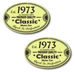 PAIR Distressed Aged Established 1973 Aged To Perfection Oval Design Vinyl Car Sticker 70x45mm Each