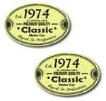 PAIR Distressed Aged Established 1974 Aged To Perfection Oval Design Vinyl Car Sticker 70x45mm Each