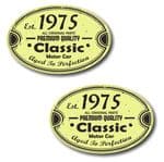 PAIR Distressed Aged Established 1975 Aged To Perfection Oval Design Vinyl Car Sticker 70x45mm Each