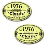 PAIR Distressed Aged Established 1976 Aged To Perfection Oval Design Vinyl Car Sticker 70x45mm Each