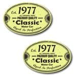 PAIR Distressed Aged Established 1977 Aged To Perfection Oval Design Vinyl Car Sticker 70x45mm Each