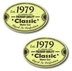 PAIR Distressed Aged Established 1979 Aged To Perfection Oval Design Vinyl Car Sticker 70x45mm Each