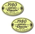 PAIR Distressed Aged Established 1980 Aged To Perfection Oval Design Vinyl Car Sticker 70x45mm Each