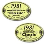 PAIR Distressed Aged Established 1981 Aged To Perfection Oval Design Vinyl Car Sticker 70x45mm Each
