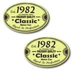 PAIR Distressed Aged Established 1982 Aged To Perfection Oval Design Vinyl Car Sticker 70x45mm Each