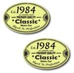 PAIR Distressed Aged Established 1984 Aged To Perfection Oval Design Vinyl Car Sticker 70x45mm Each