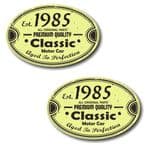 PAIR Distressed Aged Established 1985 Aged To Perfection Oval Design Vinyl Car Sticker 70x45mm Each