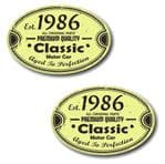 PAIR Distressed Aged Established 1986 Aged To Perfection Oval Design Vinyl Car Sticker 70x45mm Each