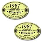 PAIR Distressed Aged Established 1987 Aged To Perfection Oval Design Vinyl Car Sticker 70x45mm Each