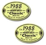 PAIR Distressed Aged Established 1988 Aged To Perfection Oval Design Vinyl Car Sticker 70x45mm Each