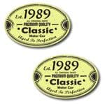 PAIR Distressed Aged Established 1989 Aged To Perfection Oval Design Vinyl Car Sticker 70x45mm Each