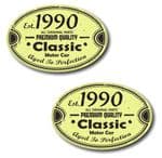 PAIR Distressed Aged Established 1990 Aged To Perfection Oval Design Vinyl Car Sticker 70x45mm Each