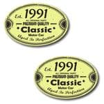 PAIR Distressed Aged Established 1991 Aged To Perfection Oval Design Vinyl Car Sticker 70x45mm Each