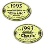 PAIR Distressed Aged Established 1993 Aged To Perfection Oval Design Vinyl Car Sticker 70x45mm Each