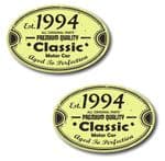 PAIR Distressed Aged Established 1994 Aged To Perfection Oval Design Vinyl Car Sticker 70x45mm Each