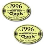 PAIR Distressed Aged Established 1996 Aged To Perfection Oval Design Vinyl Car Sticker 70x45mm Each
