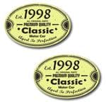 PAIR Distressed Aged Established 1998 Aged To Perfection Oval Design Vinyl Car Sticker 70x45mm Each