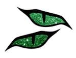 Pair Of  Evil Eye Eyes Design & Green Glitter Effect Motorbike Biker Helmet Car Sticker each 70x30mm