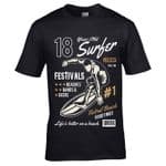 Premium 18 Year Old Surfer Beach Surfboard Motif For 18th Birthday gift men's Black t-shirt top