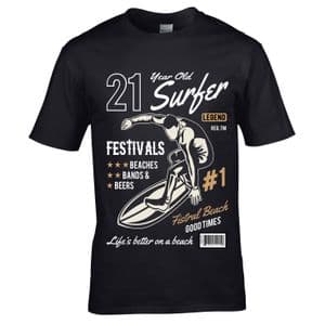 Premium 21 Year Old Surfer Beach Surfboard Motif For 21st Birthday gift men's Black t-shirt top
