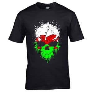 Premium Dripping Skull CYMRU Wales Welsh Flag Novelty Halloween Design Black t-shirt tshirt top
