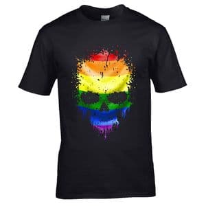 Premium Dripping Skull LGBT Rainbow flag Novelty Halloween Design Black t-shirt tshirt top
