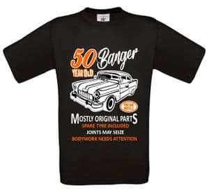 Premium Funny 50 Year Old Banger Classic Car Motif For 50th Birthday Anniversary gift mens t-shirt