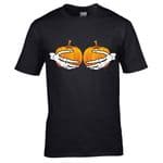 Premium Funny Halloween Pumpkin Boobies & Skeleton Hands Horror Design Black Unisex t-shirt top