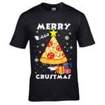 Premium Funny PIZZA Merry Crustmas Christmas Tree Motif Novelty Xmas gift Men's Black T-shirt Top