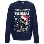 Premium Funny Retro Christmas Santa Hat Merry Fishmas Fishing Mens Navy Xmas Jumper Sweatshirt