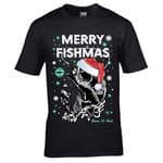 Premium Funny Retro Christmas Santa Hat Merry Fishmas Fishing Motif Mens Xmas T-Shirt Top