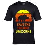Premium Funny Retro save The Chubby Unicorns With African Rhino Sunset Motif Mens T-Shirt Top