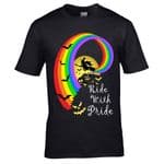 Premium Funny Ride With pride Witch LGBT Rainbow flag Halloween Design Black Unisex t-shirt top
