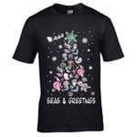 Premium Funny Seas & Greetings Christmas Tree Motif & Mermaids Seahorse Turtle Novelty Xmas T-Shirt