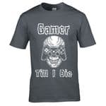 Premium Retro Gamer Till I Die Gothic Skull and controller Design Grey t-shirt Gift