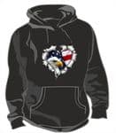 RIPPED METAL HEART Design With American Bald Eagle & US Flag Motif Unisex Hoodie