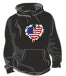 RIPPED METAL HEART Design With American Stars & Stripes US Flag Motif Unisex Hoodie