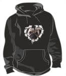 RIPPED METAL HEART Design With Cute PUG Dog Motif Unisex Hoodie