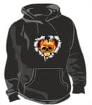 RIPPED METAL HEART Design With Flaming Gothic Biker Skull Motif Unisex Hoodie
