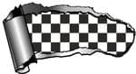 Ripped Open Gash Torn Metal Design With Black & White Checks Chequered Flag Motif External Vinyl Car Sticker 140x75mm