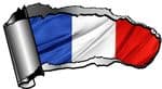 Ripped Open Gash Torn Metal Design With France French National Flag Motif External Vinyl Car Sticker 140x75mm