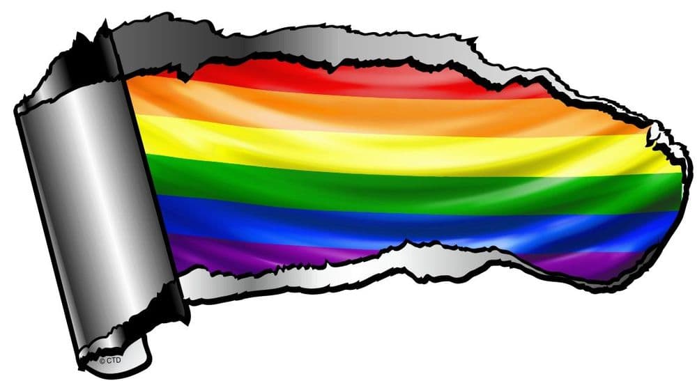 Ripped Open Gash Torn Metal Design With Lgbt Gay Pride Rainbow Flag