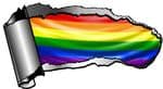 Ripped Open Gash Torn Metal Design With LGBT Gay Pride Rainbow Flag Motif External Vinyl Car Sticker 140x75mm